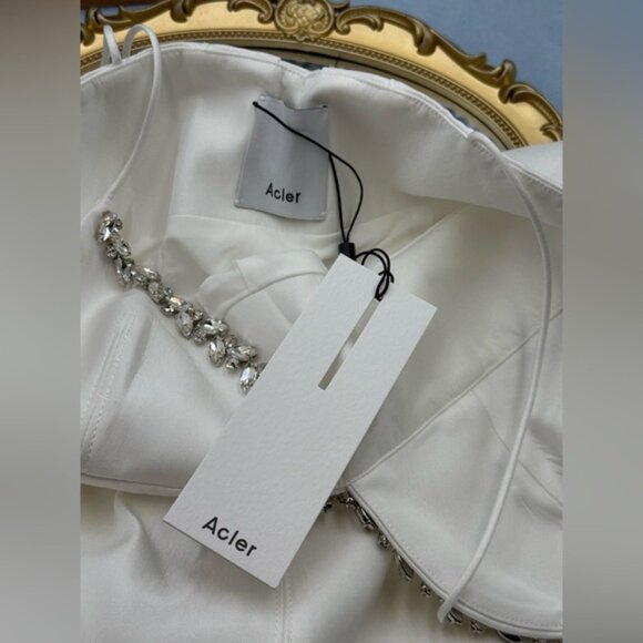 🆕 ACLER 🧿 NWT Oakwood Crystal Embellished Crepe Mini, Ivory - Sz AU 10 US 6 - Picture 13 of 16